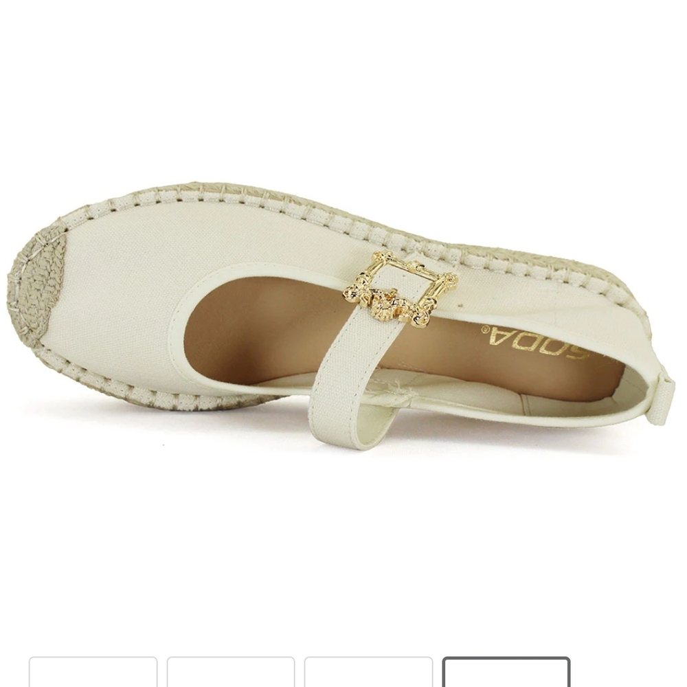 Soda Women's Cream Espadrille Flats with Gold Buckle